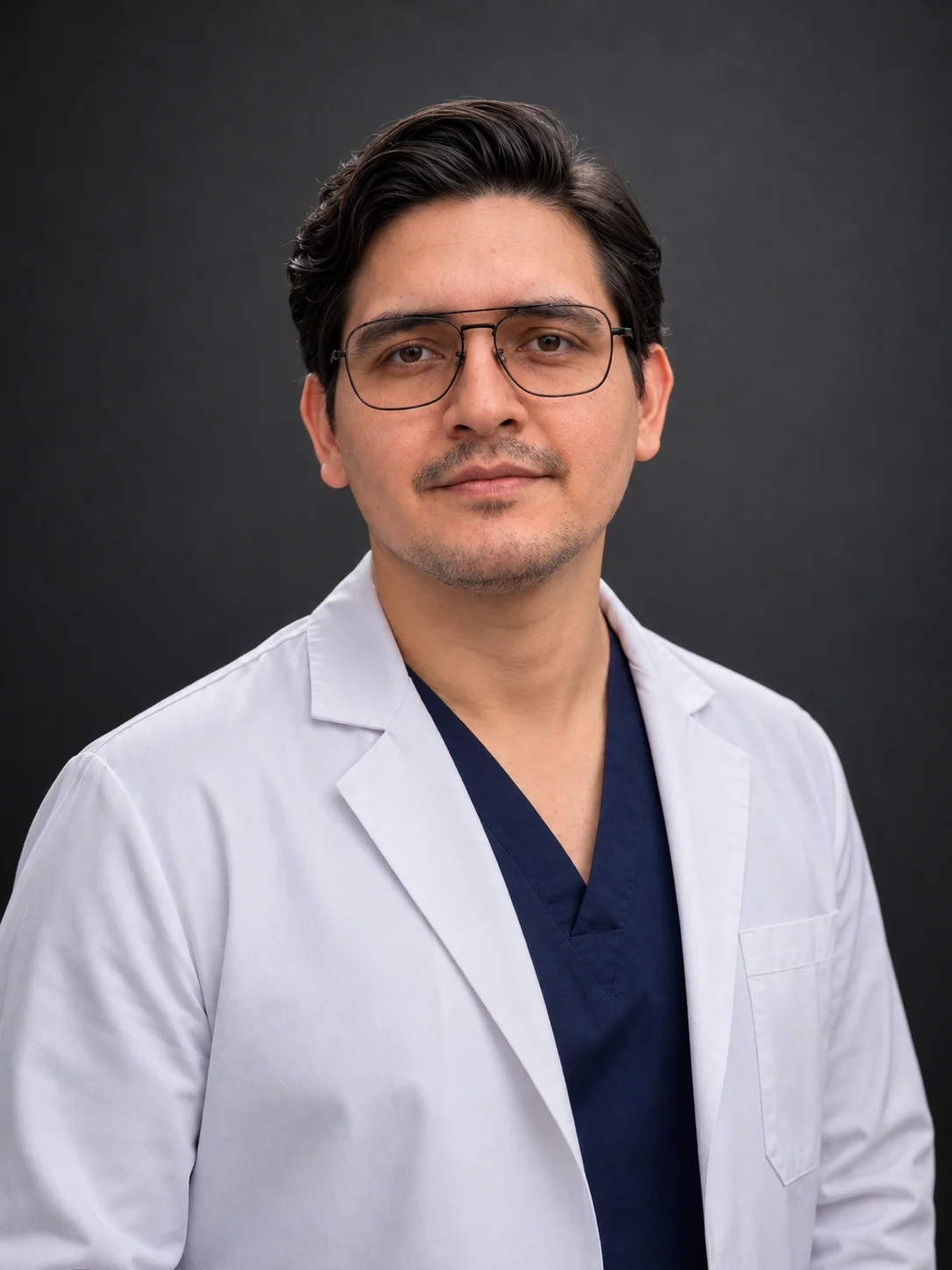 Dr. Julián Parra, médico veterinario, con bata y gafas